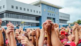 Thousands gathered outside the Federal Police headquarters in Curitiba, where Lula is being held for one year 