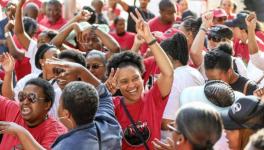 SARS workers celebrate after the end of the strike