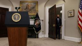 US President Biden enters Roosevelt Room in the White House to give a statement on US withdrawal from Afghanistan, Aug 24, 2021