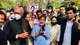 Bharti with Digvijay Singh outside Raj Bhawan on January 11.