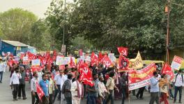 Workers, along with students, marched from Ram Leela Maidan to Chandni Chowk's Town Hall on Sunday. Image clicked by Ronak Chhabra.