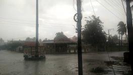 A view of the clouds hover the sky during heavy rain with strong wind, in Mandya on Wednesday. (