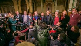 French trade union leaders addressing media outside the Paris Labor Exchange (Image via Workers’ Force)