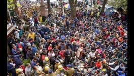 Dehradun: Youths stage a protest at Shaheed Smarak in district court premises against police action during Thursday's protest over alleged irregularities in state government recruitment examinations, in Dehradun, Friday, Feb. 10, 2023. (PTI Photo)