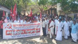 Protest held in front of the Vilavancode taluk office in Kanyakumari district seeking immediate disbursal of social security pensions to the eligible beneficiaries.