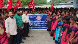 Leaders of Anganwadi Workers and Helpers Union and CITU leading the protest in Tirunelveli district (Image courtesy: CITU Tamil Nadu)