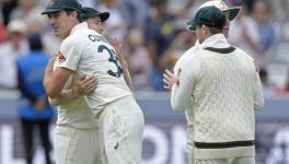 Australian players hug each other to celebrate after their win in the second Ashes Test match against England, at Lord's cricket ground in London, on Sunday, July 2, 2023. Image Courtesy: AP/PTI