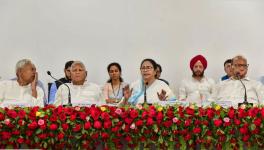 Opposition leaders addressing a press conference in Bihar's Patna after holding a four-hour-long meeting. 