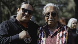 Leonard Peltier celebrates his freedom with NDN Collective founder, Nick Tilden (Photo: NDN Collective)