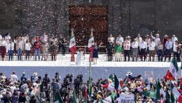 Claudia Sheinbaum in the Zócalo in Mexico City addressing 350,000 supporters. Photo: MORENA