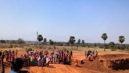 Tribal women protest in Chanda Mouza of Deucha Against work on opencast coal mine in the area.