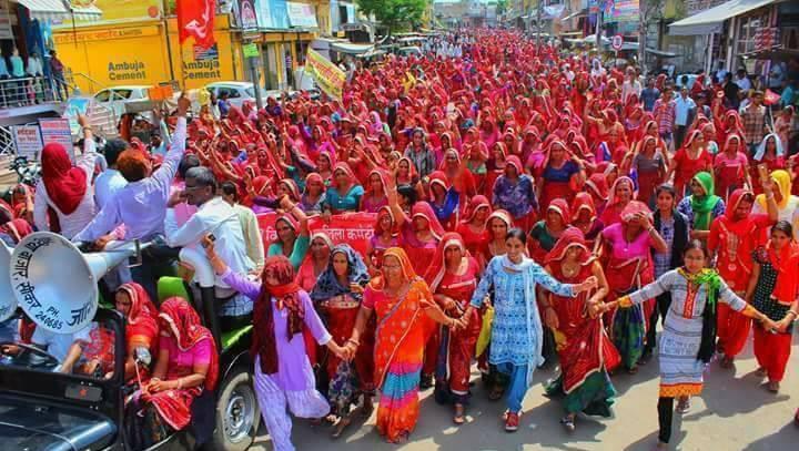 Women march in support of farmers movement by Kisan Sabha in Sikar, Rajasthan