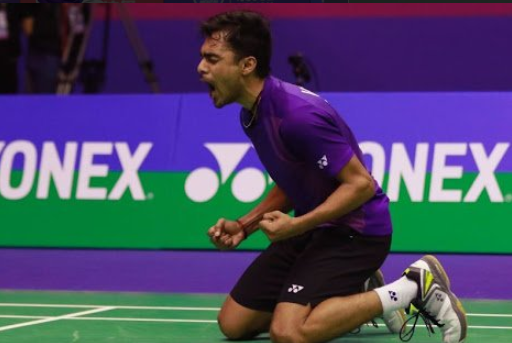 Sameer Verma celebrates after beating Lu Guang Zu of China