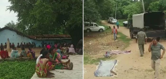 Villagers and police at the Nagar Pichkari village, where lynching took place in Gumla district