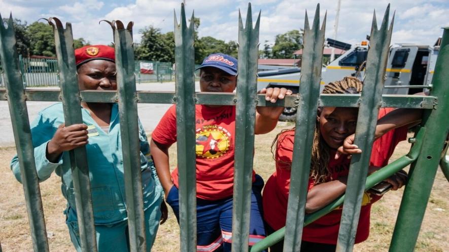 (From left) Mathapelo Nyanga, Lucy Bessit and Matshidiso Leballo, who were forced to leave the underground sit-in strike on March 5 after being denied access to sanitary pads. (Photo: New Frame)