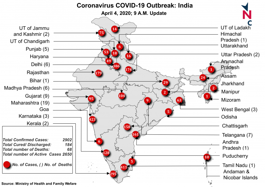 India confirmed cases and deaths April 3