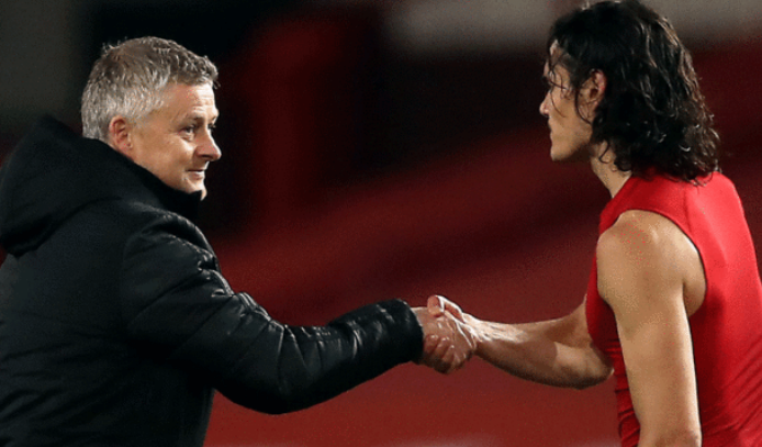 cavani and manager Solksjaer