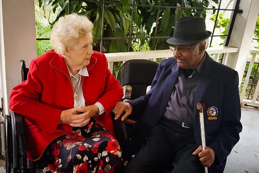 11 April 2019: Indentured labour scholar Joy Brain and Ronnie Govender at the Durban Book Fair. (Photograph courtesy of 1860 Heritage Centre)