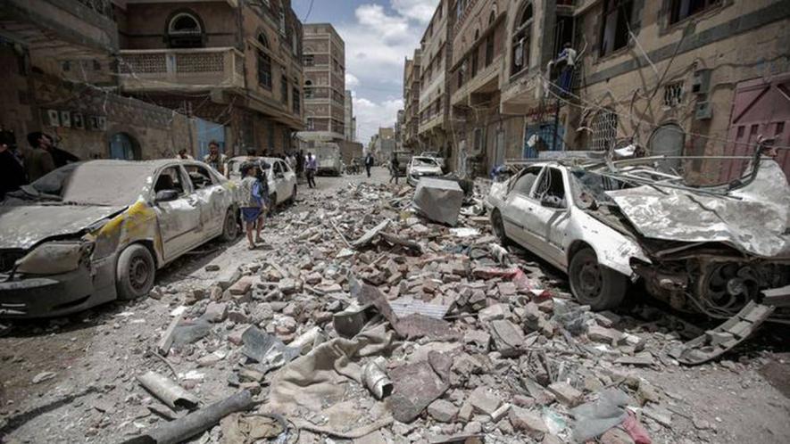 The aftermath of a Saudi-led coalition air strike in Sanaa, May 2019. Photo : Gisreportsonline.org