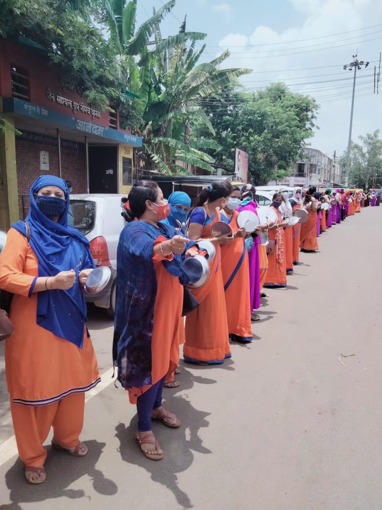 ASHA workers demonstrating in Mandsaur, MP.