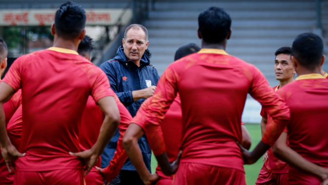 Indian football team coach Igor Stimac and Sunil Chhetri