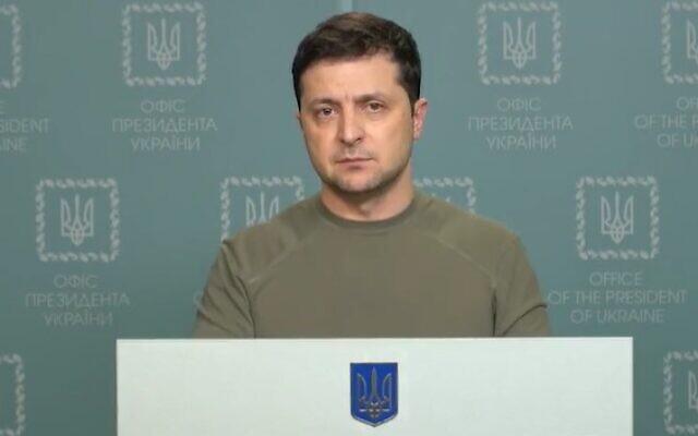 Ukraine president Zelensky gave a video address after midnight on February 25, 2022 disclosing a Russian offer of talks