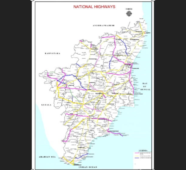 Different NH roads in Tamil Nadu (Courtesy: Department of Highways and minor ports, Government of Tamil Nadu)