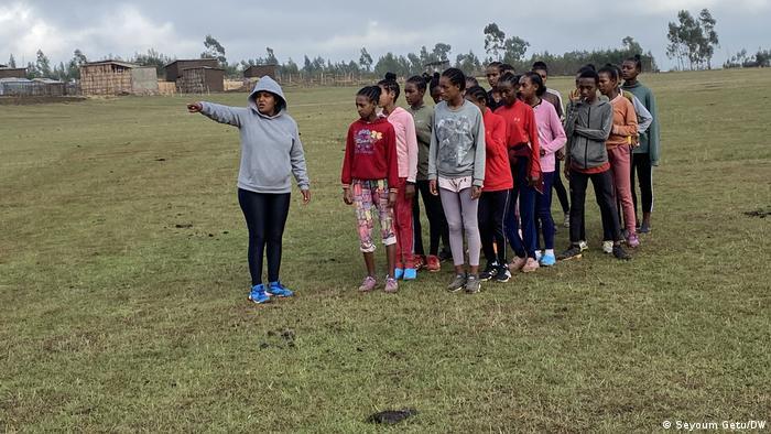 Fetia Abdie trains a group of girls and young women in Bekoji