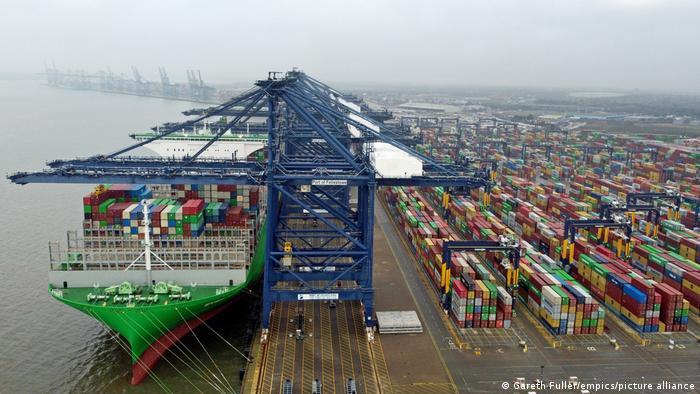 Almost half the container freight entering the UK goes in through Felixstowe in Suffolk, eastern England