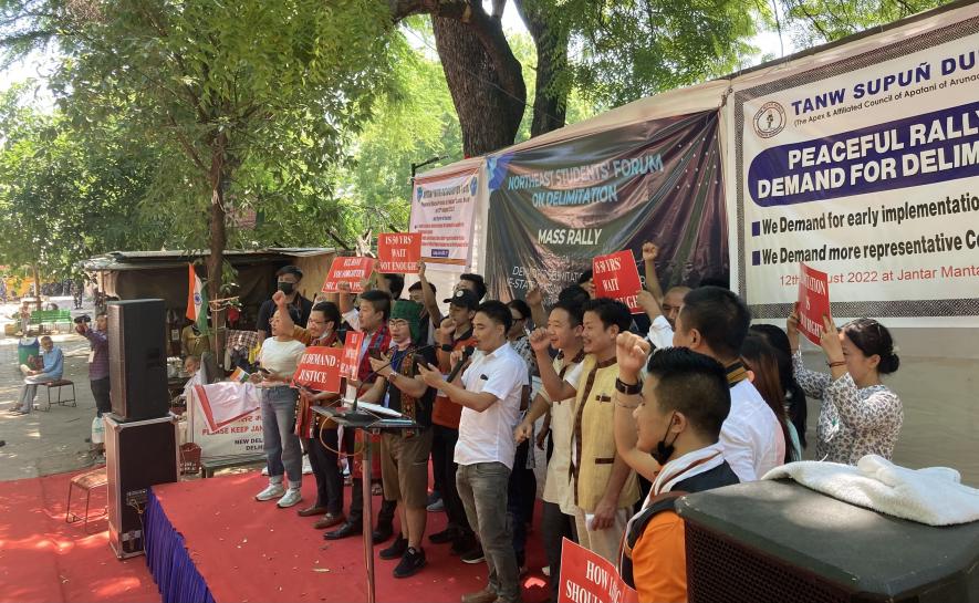 Slogans were raised at Jantar Mantar by north-eastern students on Friday. Image clicked by Ronak Chhabra