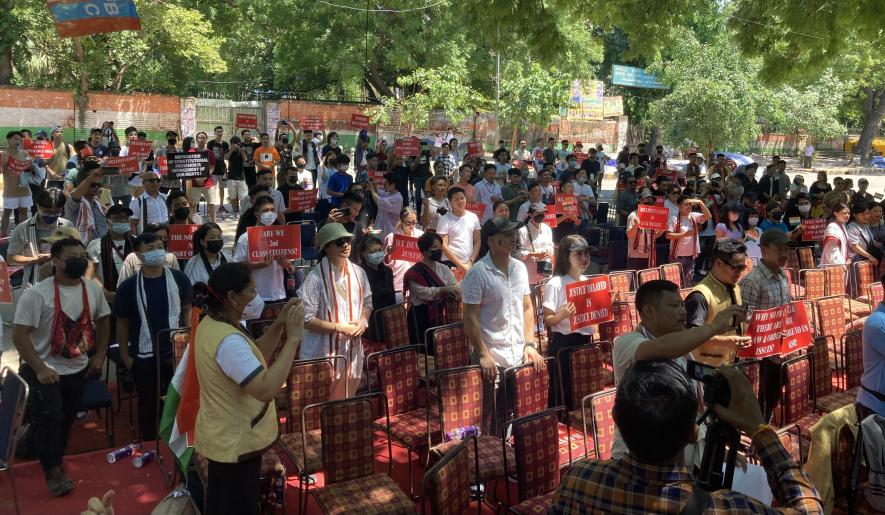 Hundreds of north-eastern students gathered on Friday, with placards in their hands. Image clicked by Ronak Chhabra