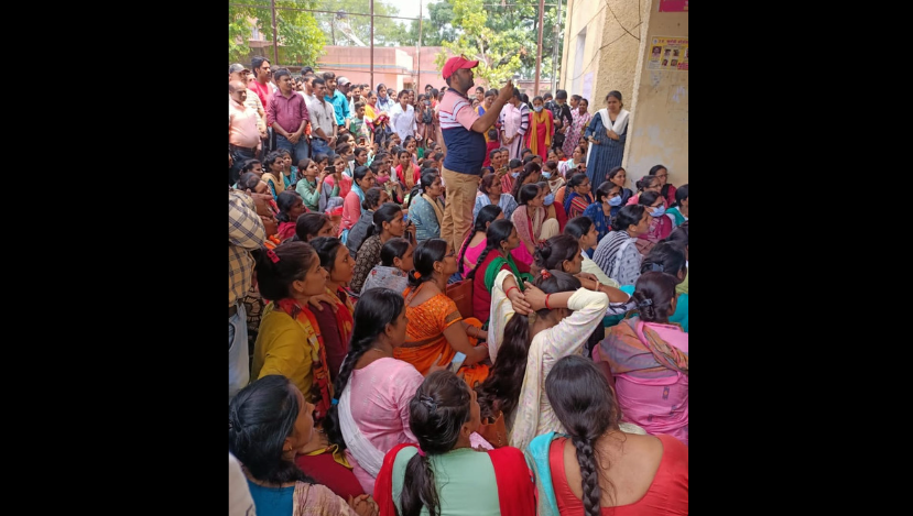 NHM employees in Uttar Pradesh’s Basti strike work on Monday.