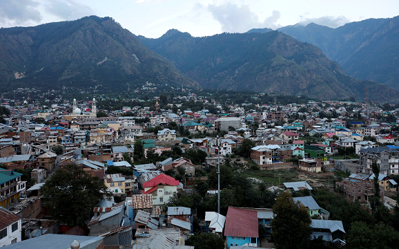 A panoramic view of J&K’s congested Kishtwar town. The narrow valleys through which the Chenab flows makes Kishtwar an ideal place for hydropower projects.