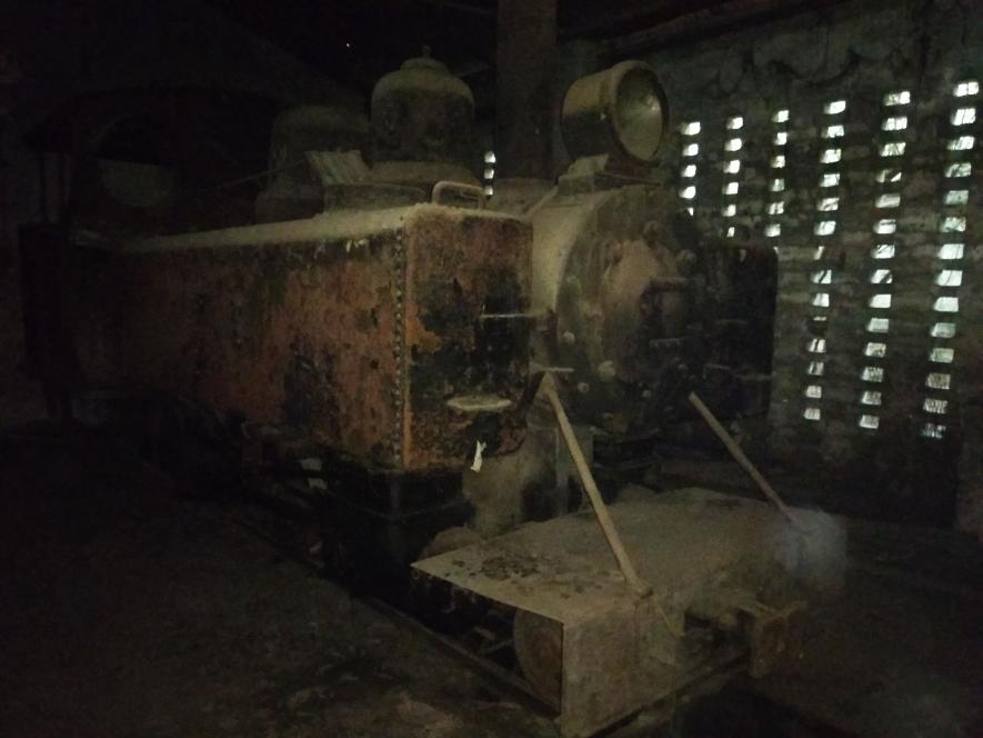 The rusted defunct locomotive engine of Motipur Sugar Factory.