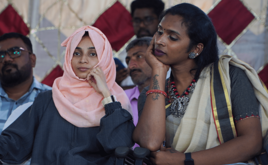 Fatima Raliya and Panchami await their turn at the poetry session