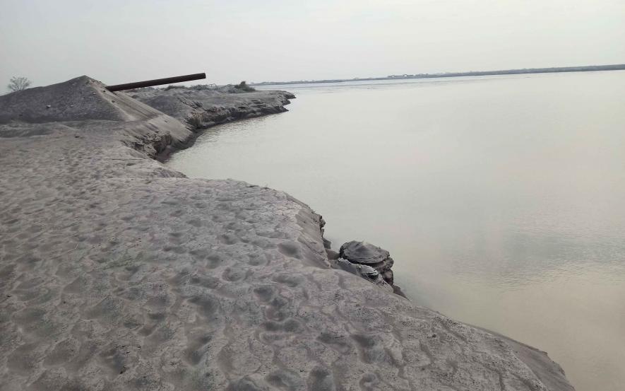 Ash pond of Mejia thermal power station which is overflowing.