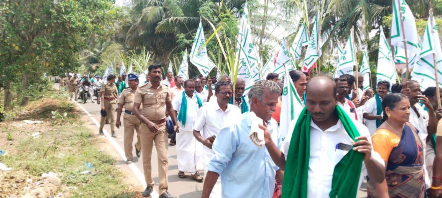 Sugarcane farmers protest in Tamil Nadu.