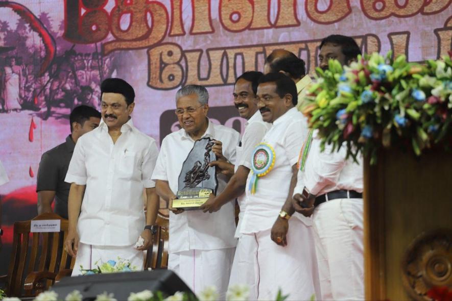 Mano Thangaraj, the minister for information technology in the Government of Tamil Nadu greeted the Chief Ministers of Tamil Nadu and Kerala. (Credit: J Jessin)