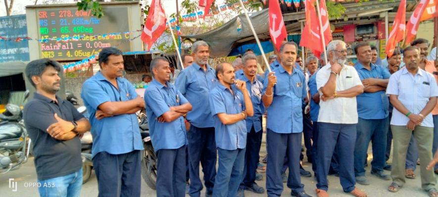 Protest held by SICDO workers in Coimbatore. Image courtesy: CITU, Tamil Nadu