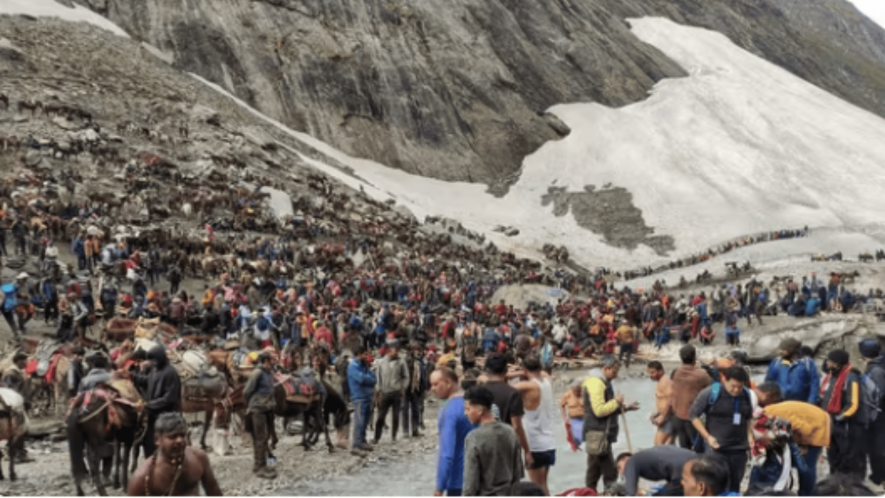 Amarnath: Pilgrims on their way to the holy cave shrine of Amarnath, in Jammu & Kashmir.