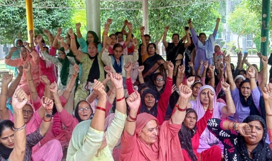 Workers protested in many districts, including Rohtak, Bhiwani, Hisar, Sonipat, Panipat and Karnal on Tuesday, accusing the government of breaking promises.