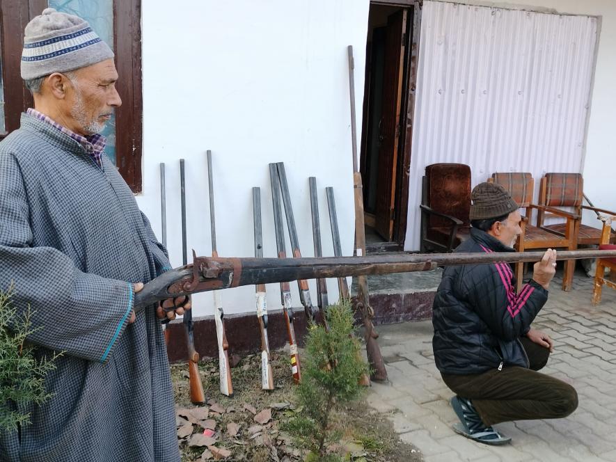 Poaching guns seized by the wildlife authorities in Jammu and Kashmir. The migratory birds face a significant threat from the local poachers during their annual migration in winters.