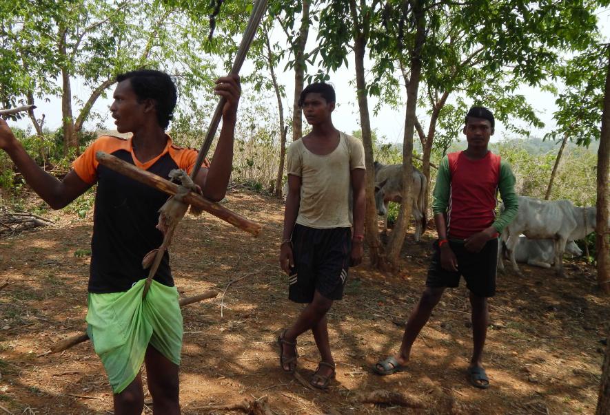 Jobless youths of Jalhari village at Khatra. They wanted to move outside for work as migrant labourers, but the contractor did not agree.