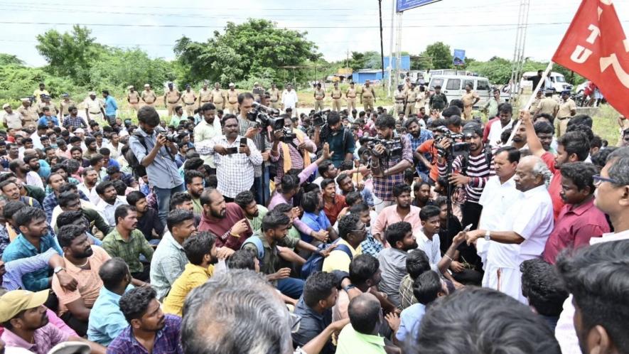 A protest of Samsung workers and CITU trade union activists on Day 31 of the strike. Photo: CITU Tamil Nadu