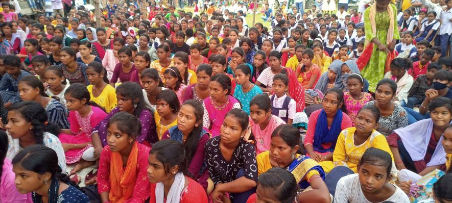 Girls students, housewives and others at the opening ceremony of the self- defense camp at Kelapathar village, Ranibandh.