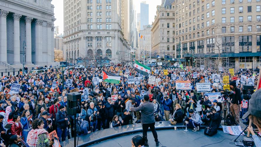 Thousands rally in New York City on March 10, demanding the release of Mahmoud Khalil from ICE detention (Photo: Wyatt Souers)